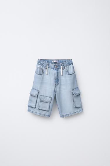 LOOSE-FITTING DENIM CARGO BERMUDA SHORTS - Blue by Zara - Image 0