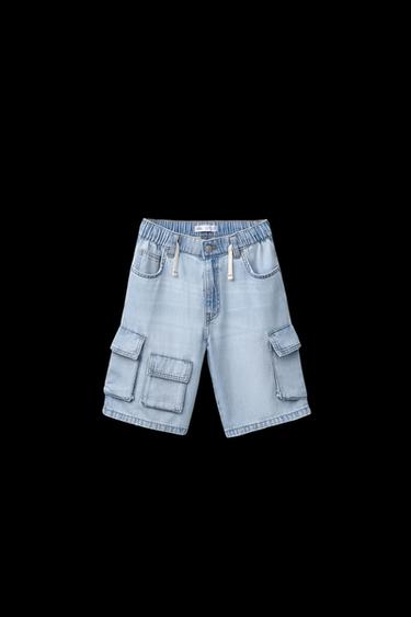 Zara FLOWY CARGO DENIM SHORTS - Blue - Image 0