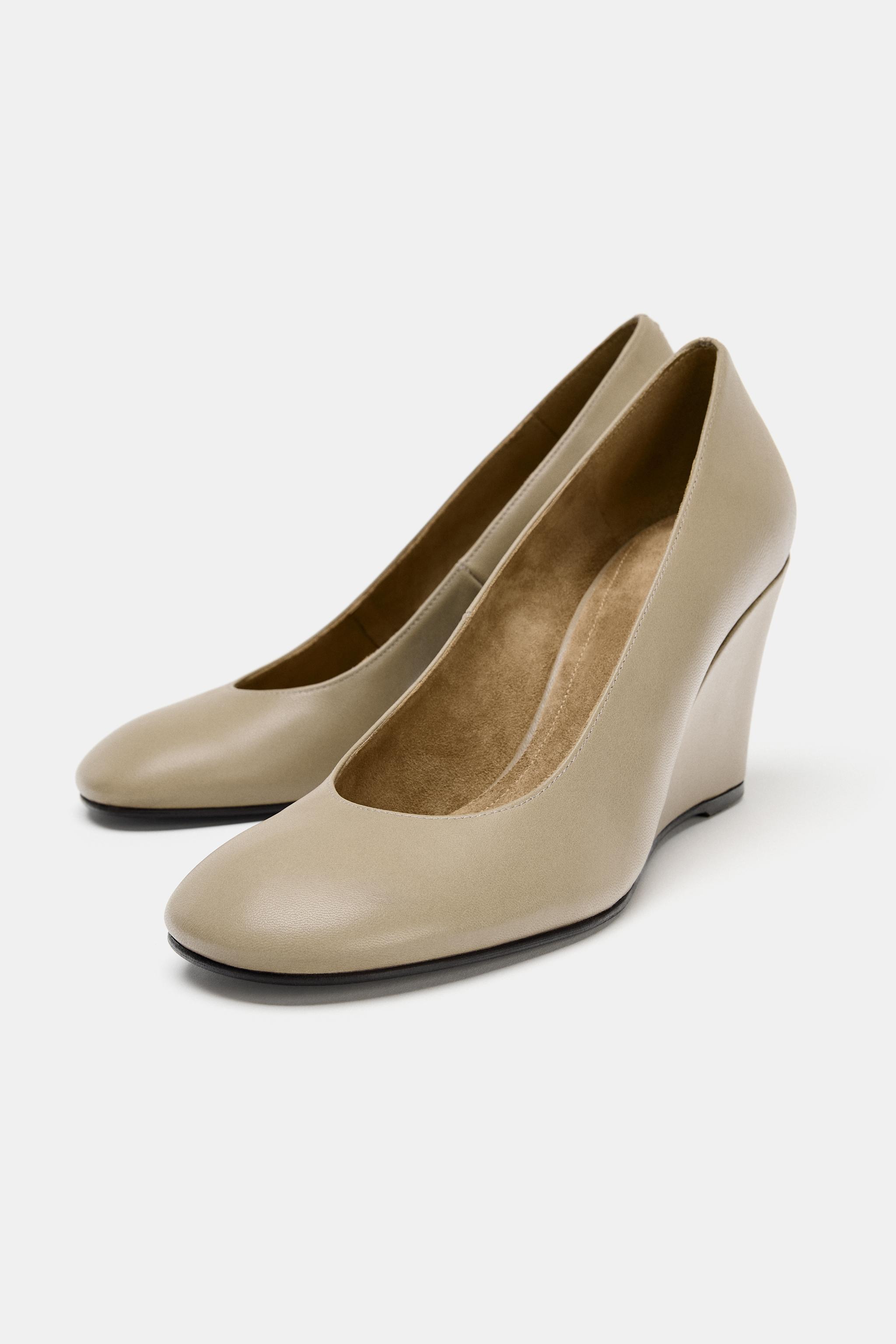 LEATHER WEDGE SHOES - Taupe Gray | ZARA United States
