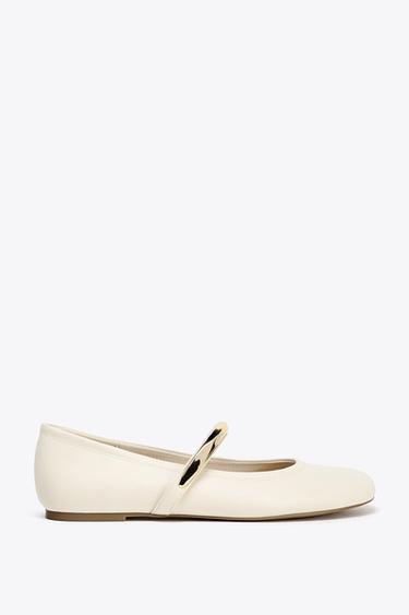 BALLERINES À BRIDE MÉTALLIQUE - Blanc de Zara