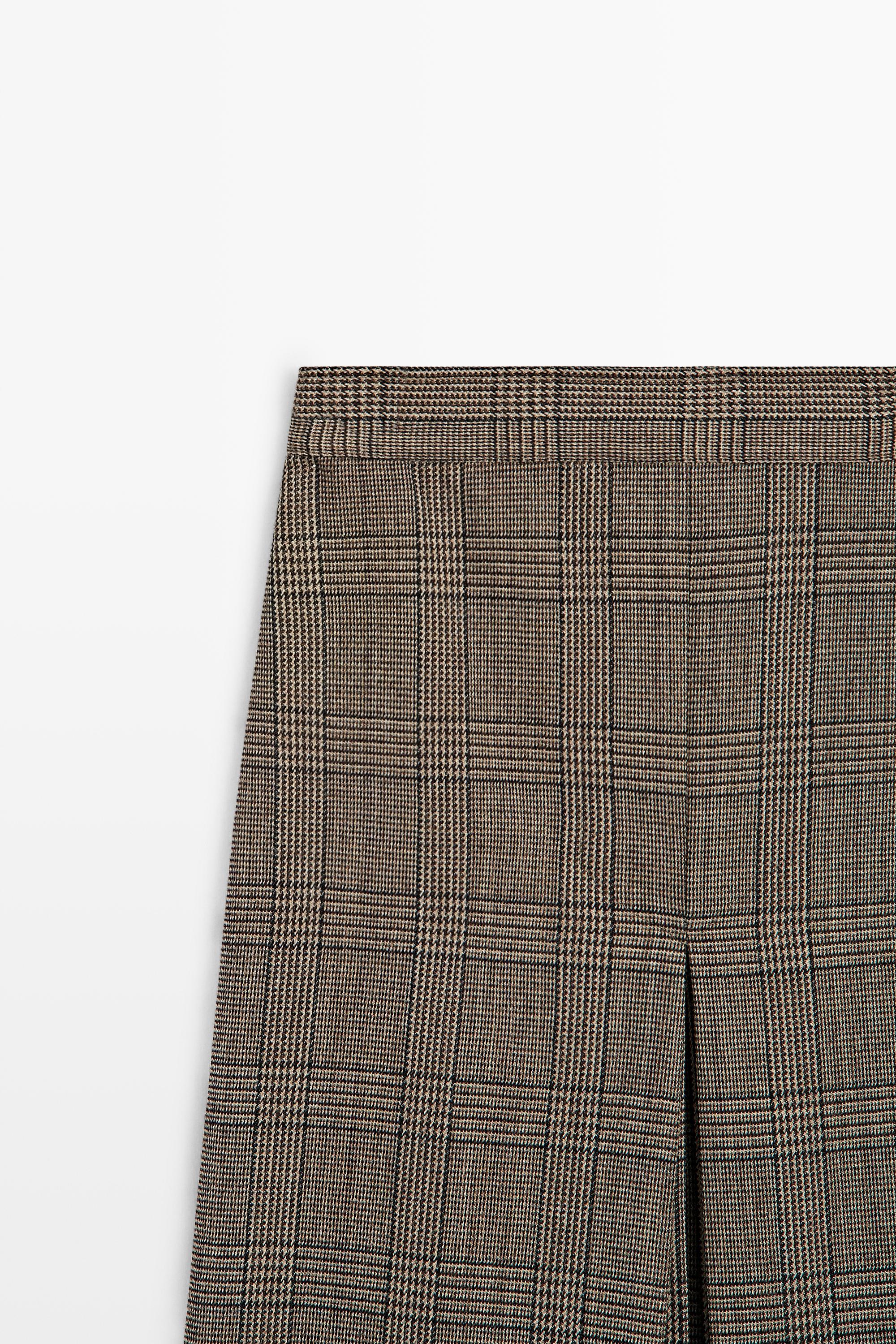 100% wool check midi skirt with pleat detail