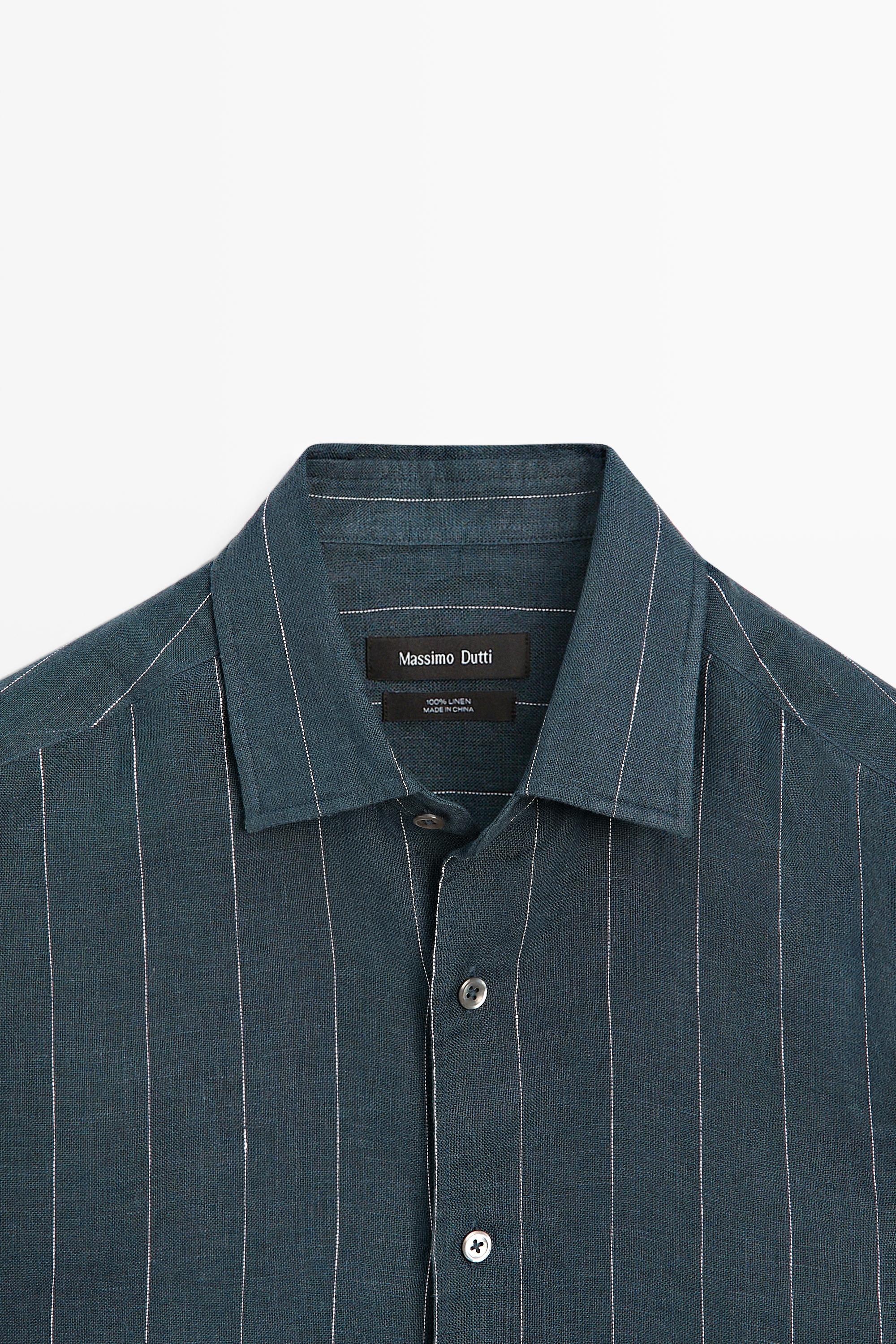 Chemise regular fit à rayures 100 % lin