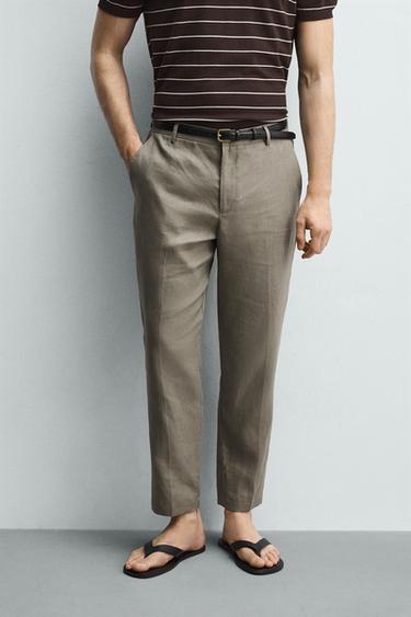 100% LINEN REGULAR FIT TROUSERS - Light beige by Zara