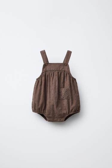 Zara EMBROIDERED LACE ROMPER - Brown
