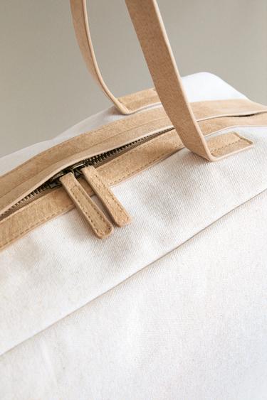 CANVAS BAG WITH LEATHER DETAIL - Ecru White by Zara - Image 4