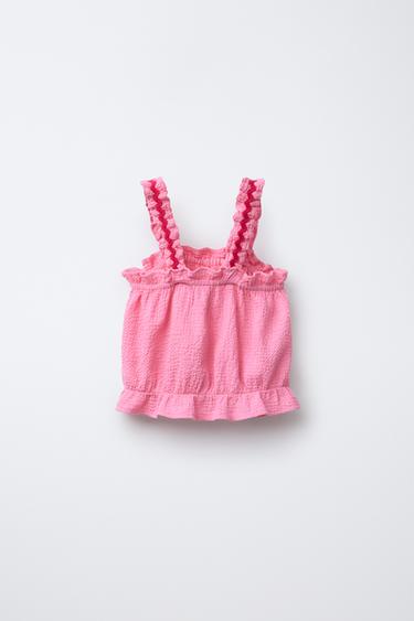 WAVY TRIM TEXTURED TOP - Mid-pink by Zara - Image 1