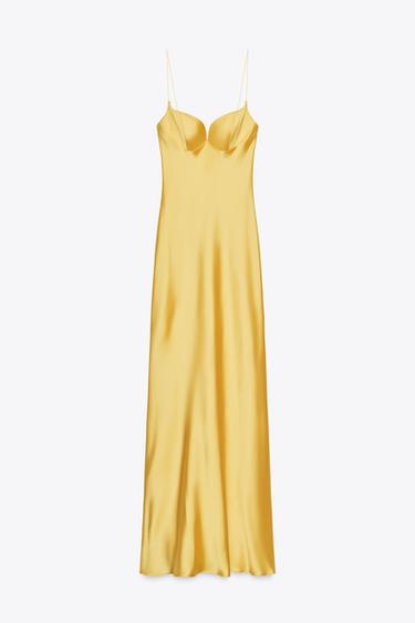 LONG SATIN DRESS - Yellow by Zara - Image 4