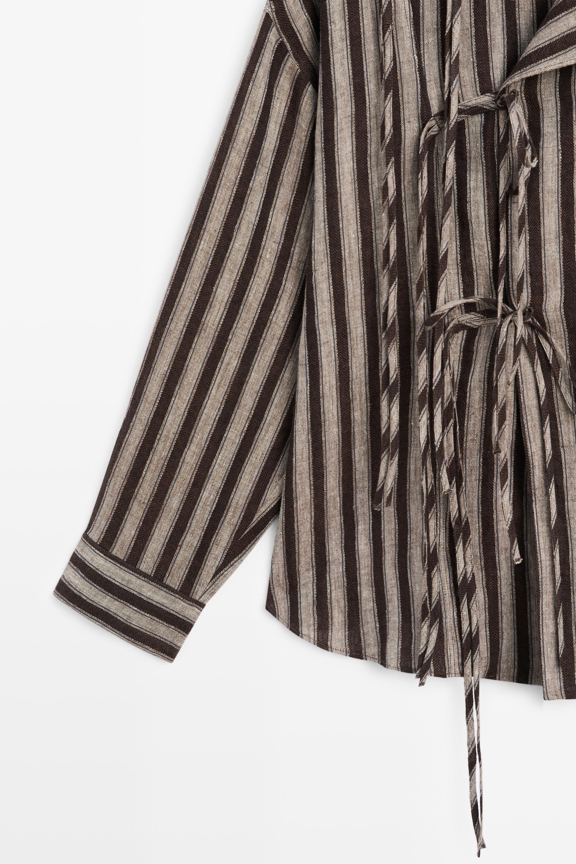 Striped wrap shirt with tie detail
