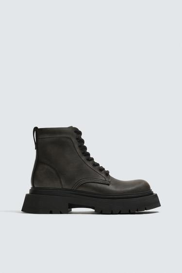 DISTRESSED CHUNKY LACE-UP BOOTS - Grey by Zara