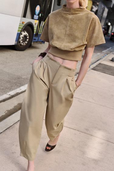 PANTALON PAPERBAG GLOBO - Camel claro de Zara