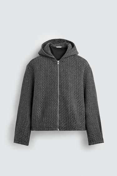 HOODED TEXTURED BOUCLÉ JACKET - Grey marl by Zara