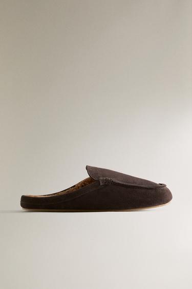WARME LEDER-MOKASSIN-PANTOLETTE - Schokoladenbraun von Zara