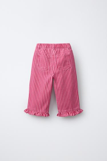 STRIPED CULOTTES WITH RUFFLES - Neon pink by Zara - Image 1