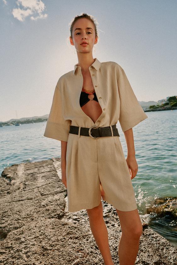 BELTED DARTED BERMUDA SHORTS - Beige by Zara - Image 0