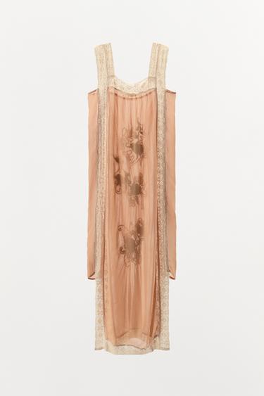 TEXTURED EMBROIDERED LACE DRESS - Peach by Zara - Image 5