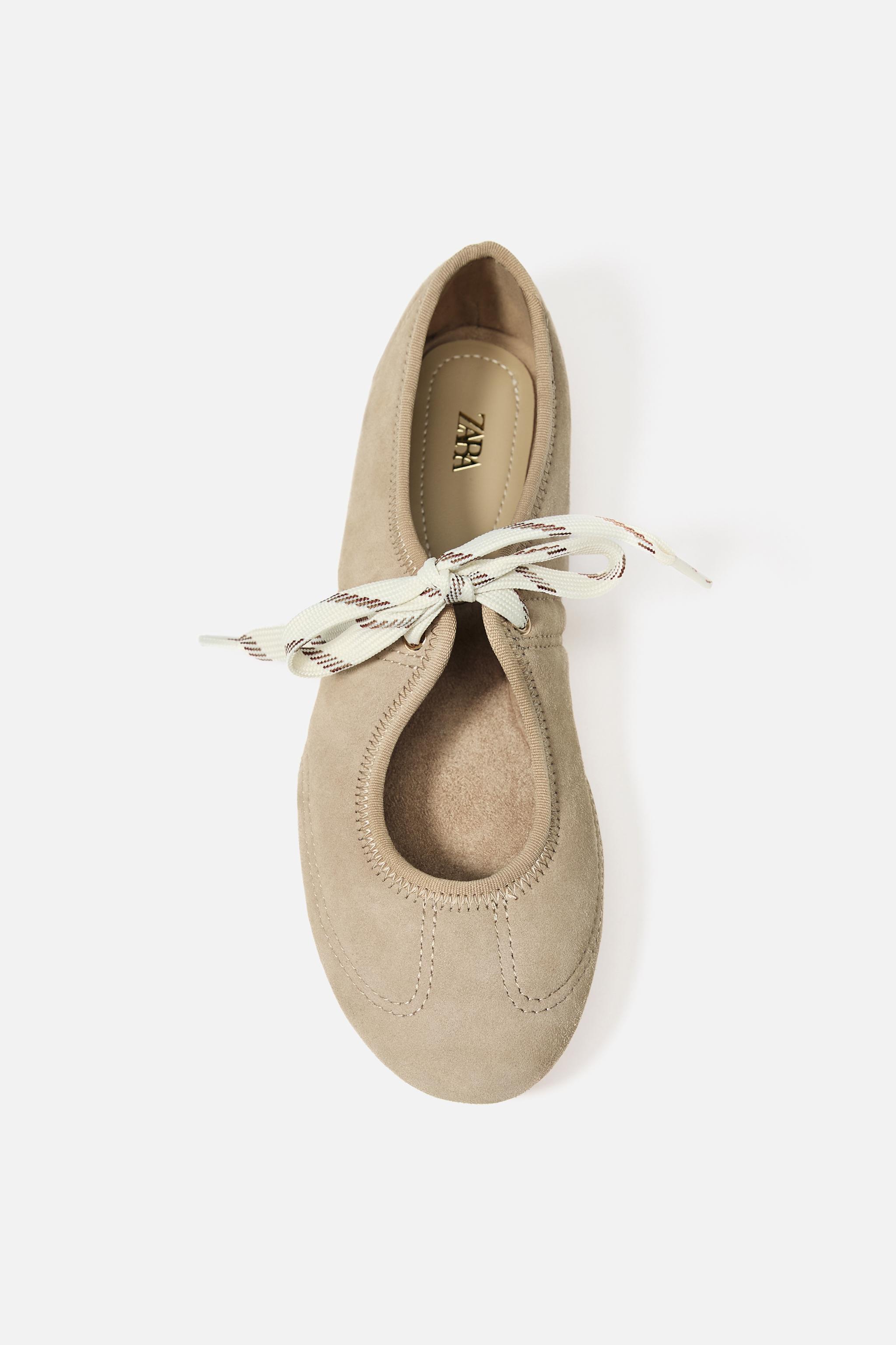 【PORTERNA】Sarah Lace Up Flat Shoes Julla - Sale 8 US Leather Flats,two-tone Flats,beige With