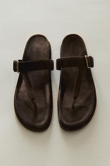 LEATHER SANDALS WITH ASYMMETRIC STRAP - Brown by Zara