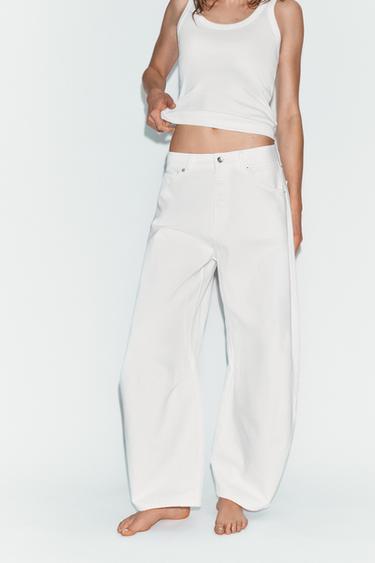 TRF BALLOON MID-WAIST JEANS - Oyster-white by Zara