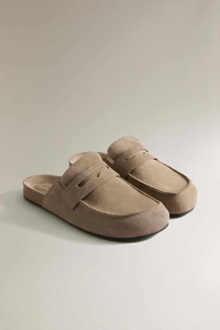 MULE CLOG SLIPPERS LEATHER EYE MASK — Taupe Gray
