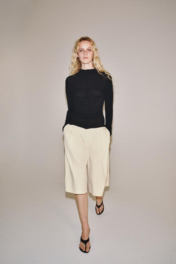 Zara BUTTONED HIGH NECK TOP - Black - Image 0