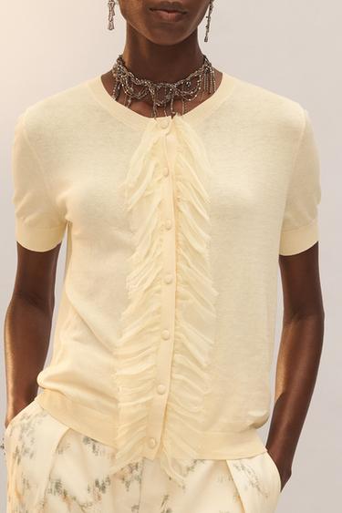 GILET EN MAILLE VOLANTS AVEC SOIE LIMITED EDITION - Jaune clair de Zara - Image 1