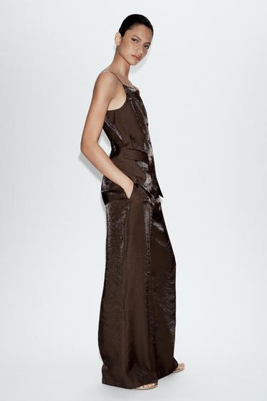 SHINY EFFECT STRAIGHT TROUSERS - Brown by Zara