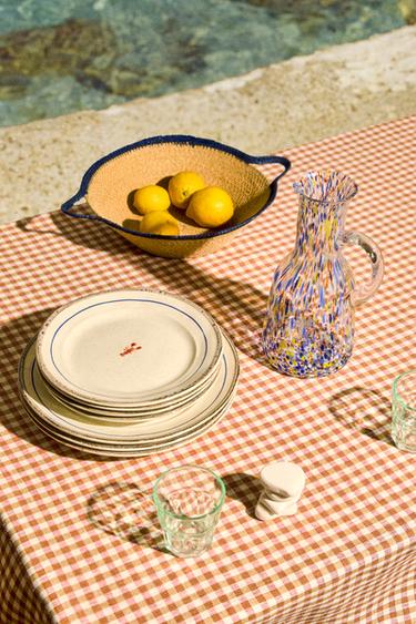 CONTRAST GINGHAM LINEN TABLECLOTH - Terracotta by Zara