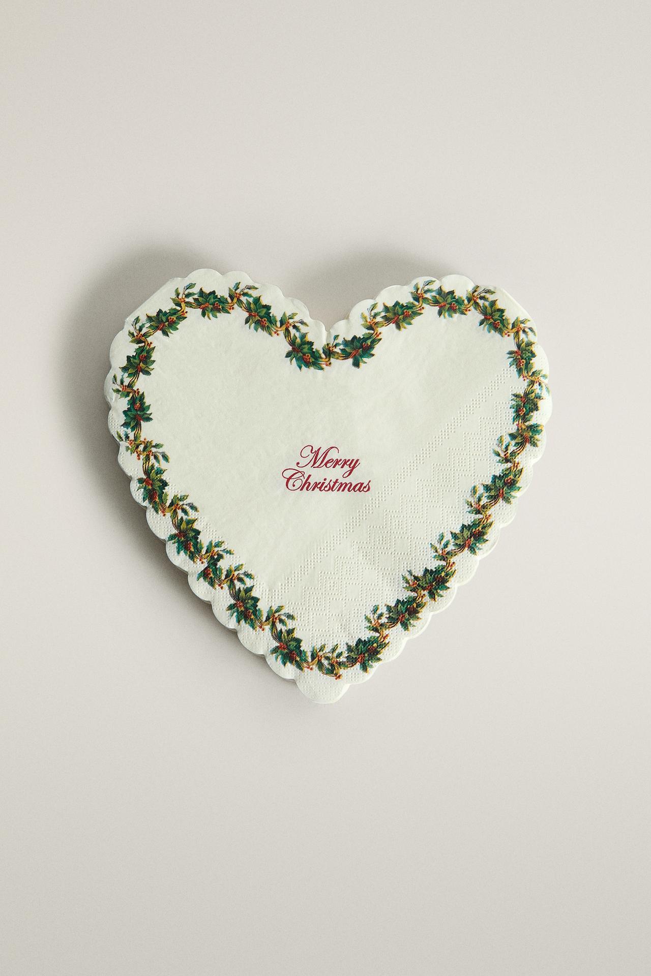 HEART-SHAPED CHRISTMAS PAPER NAPKINS (PACK OF 20)