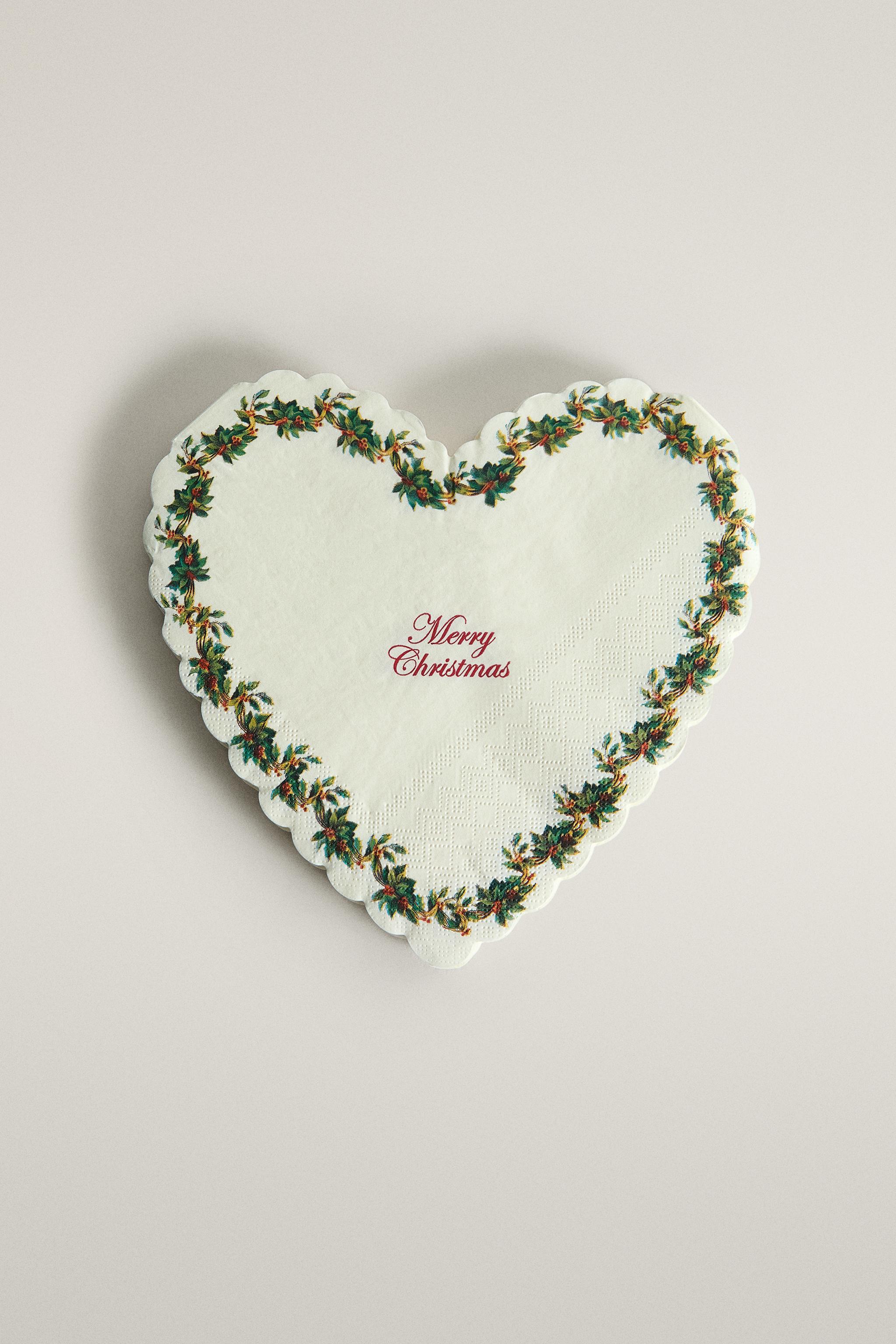 PACK OF 20 HEART-SHAPED CHRISTMAS PAPER NAPKINS