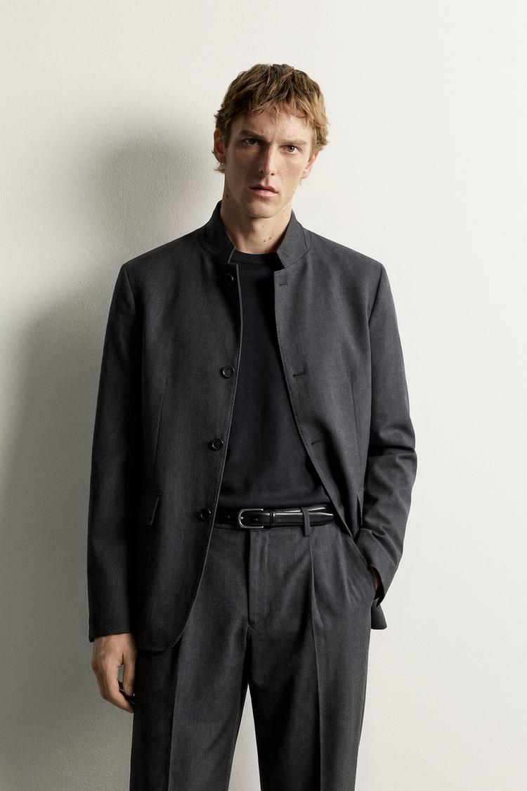 REGULAR FIT SUIT BLAZER WITH BAND COLLAR
