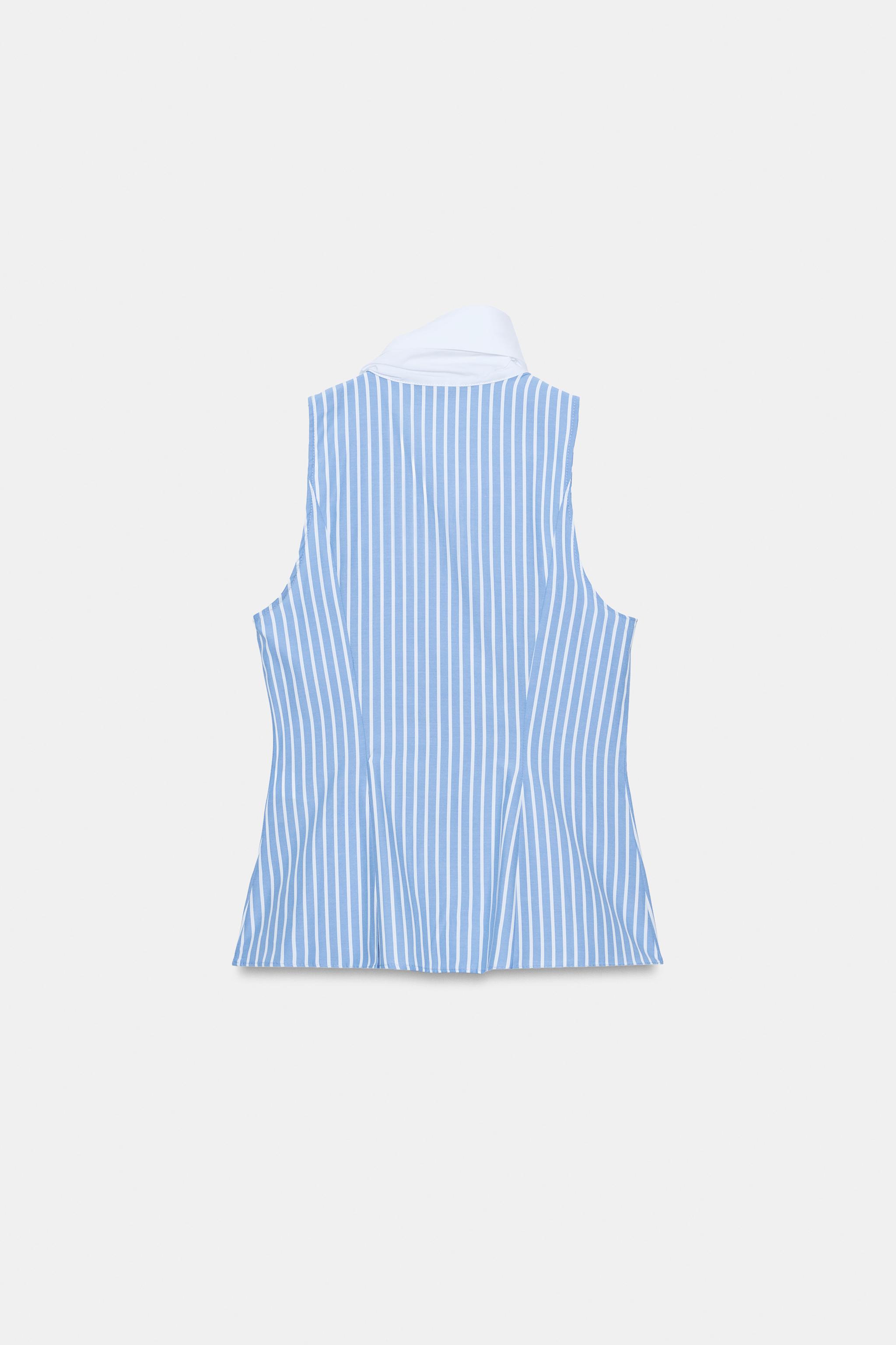 STRIPED SHIRT WITH BOW AND SLEEVELESS