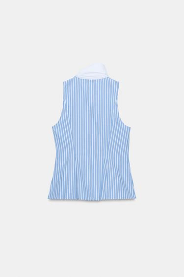 STRIPED TIE-NECK SLEEVELESS SHIRT - Blue/White by Zara - Image 8