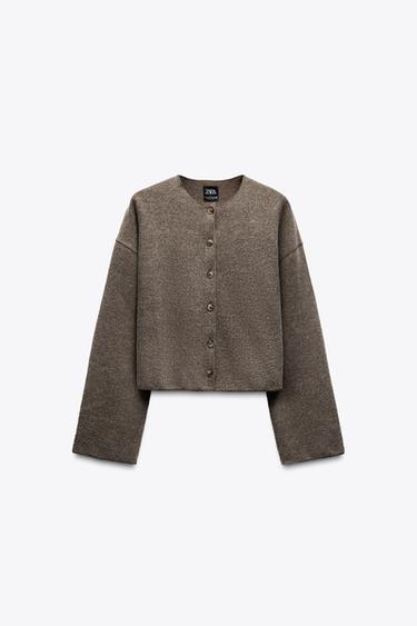 Zara SOFT FEEL RIBBED CARDIGAN - taupe brown