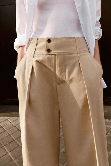ADJUSTABLE HEM WIDE-LEG TROUSERS - Light camel by Zara - Image 3
