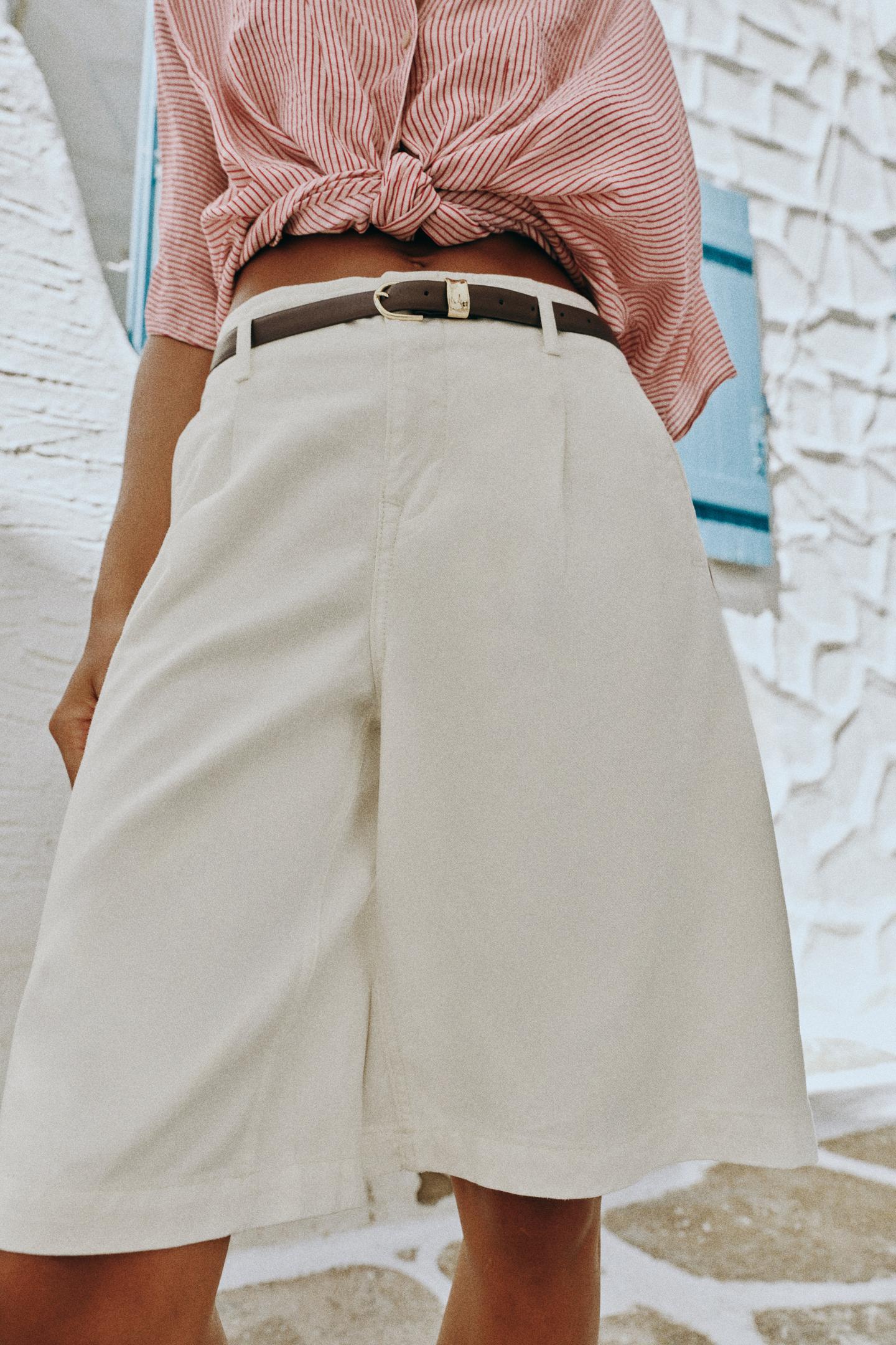 Женские шорты Zara Pleated Belted, цвет: Экрю — фото 2