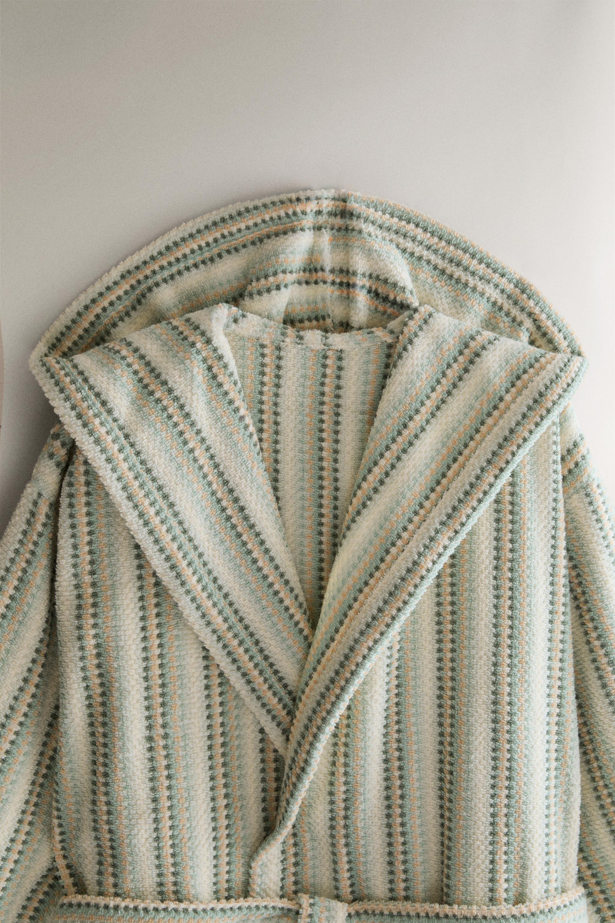 STRIPED HOODED BATHROBE — Multicolored
