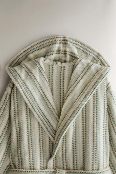 STRIPED HOODED BATHROBE — Multicolored 2