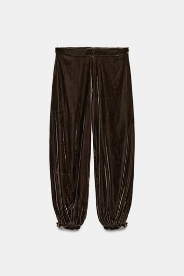 Zara ZARA WOMAN COLLECTION 燈籠絲絨長褲 - 棕色