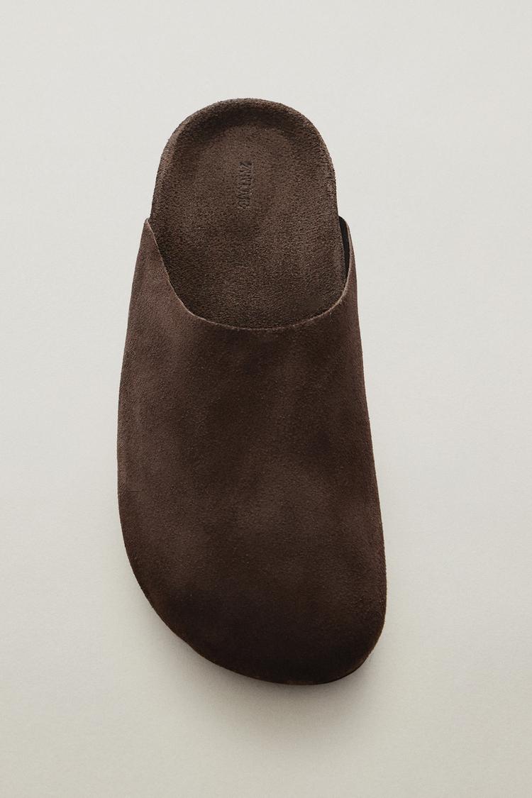 MINIMALIST LEATHER MULE CLOG SLIPPERS — Brown
