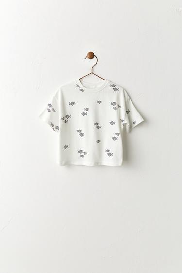 Zara 魚群印花 T 恤 - 裸色