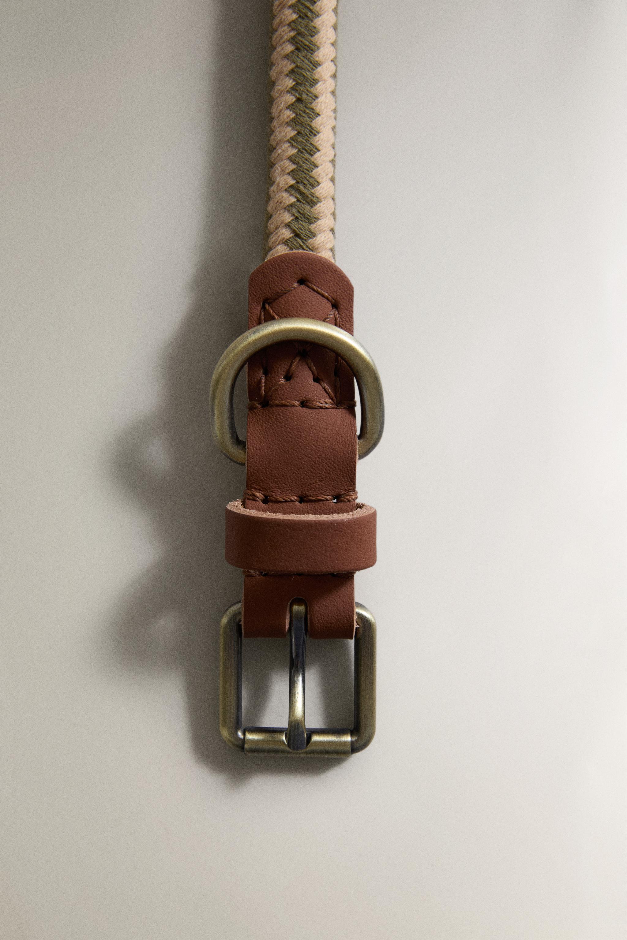 ROPE LEATHER DOG COLLAR — Green