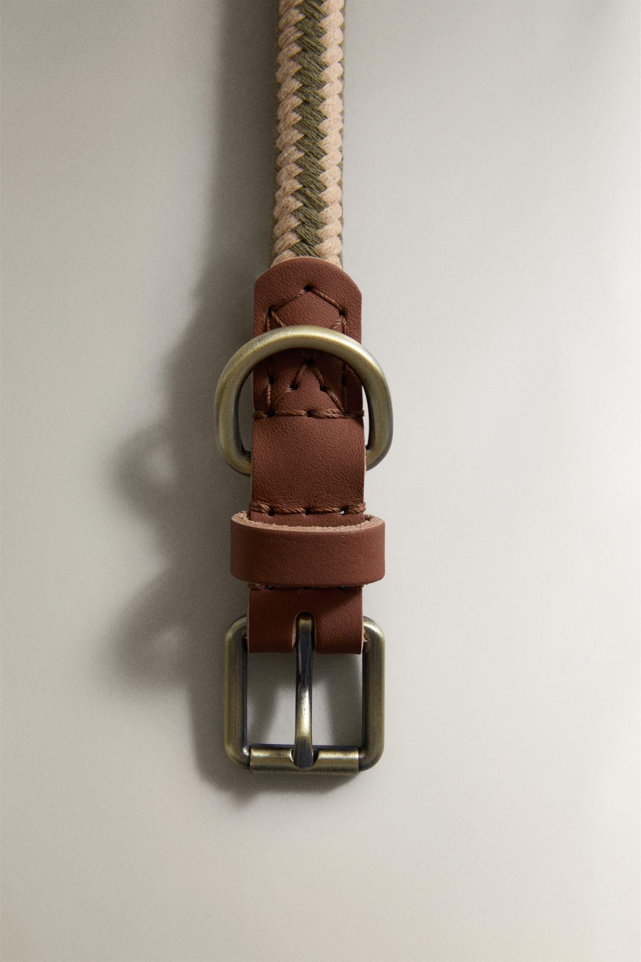ROPE LEATHER DOG COLLAR — Green