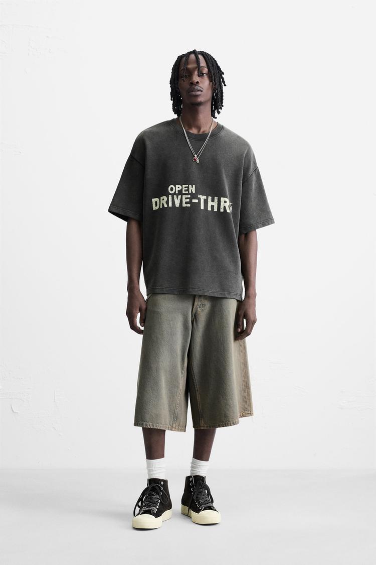 WASHED PRINTED GRAPHIC SWEATSHIRT Dark anthracite ZARA United