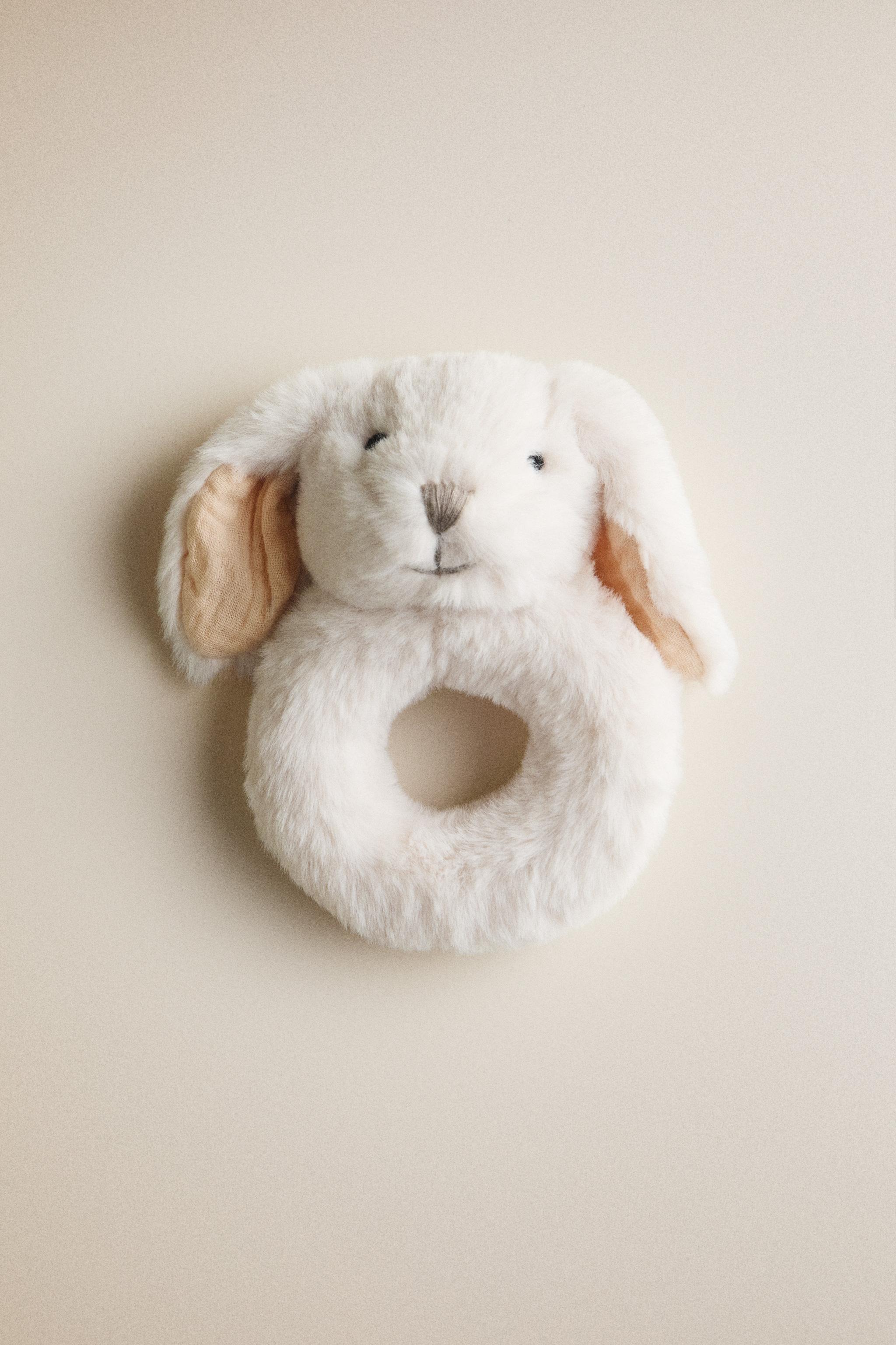 RABBIT BABY RATTLE PLUSH TOY — White