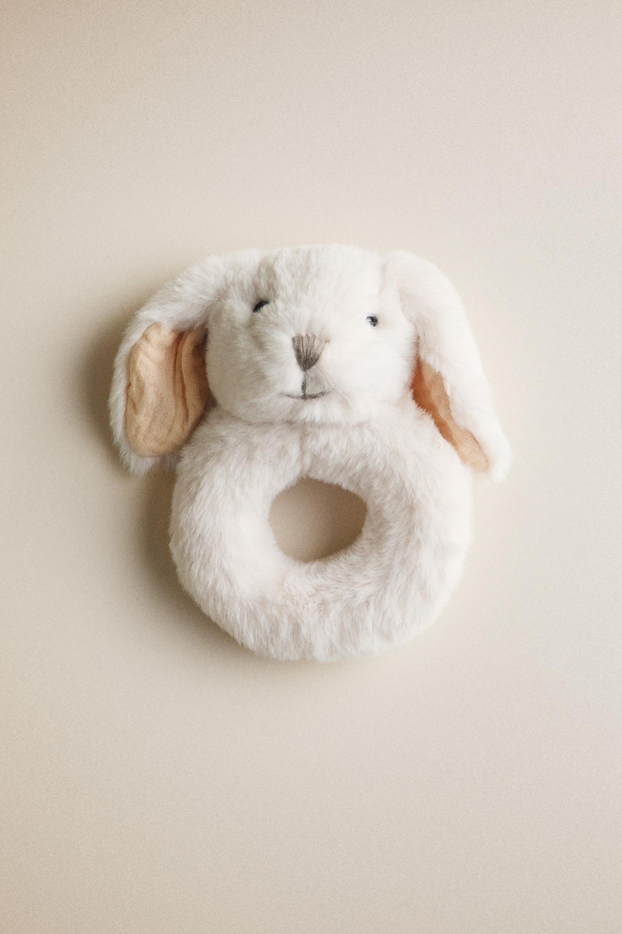 RABBIT BABY RATTLE PLUSH TOY — White