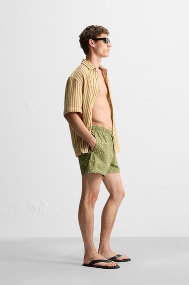 ABSTRACT PRINT MID-LENGTH SWIMMING TRUNKS - Light khaki by Zara - Image 4