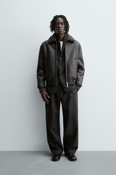 BUNDA KOŽENÉHO VZHLEDU S DVOJÍ TEXTUROU - Tmavě šedá od Zara