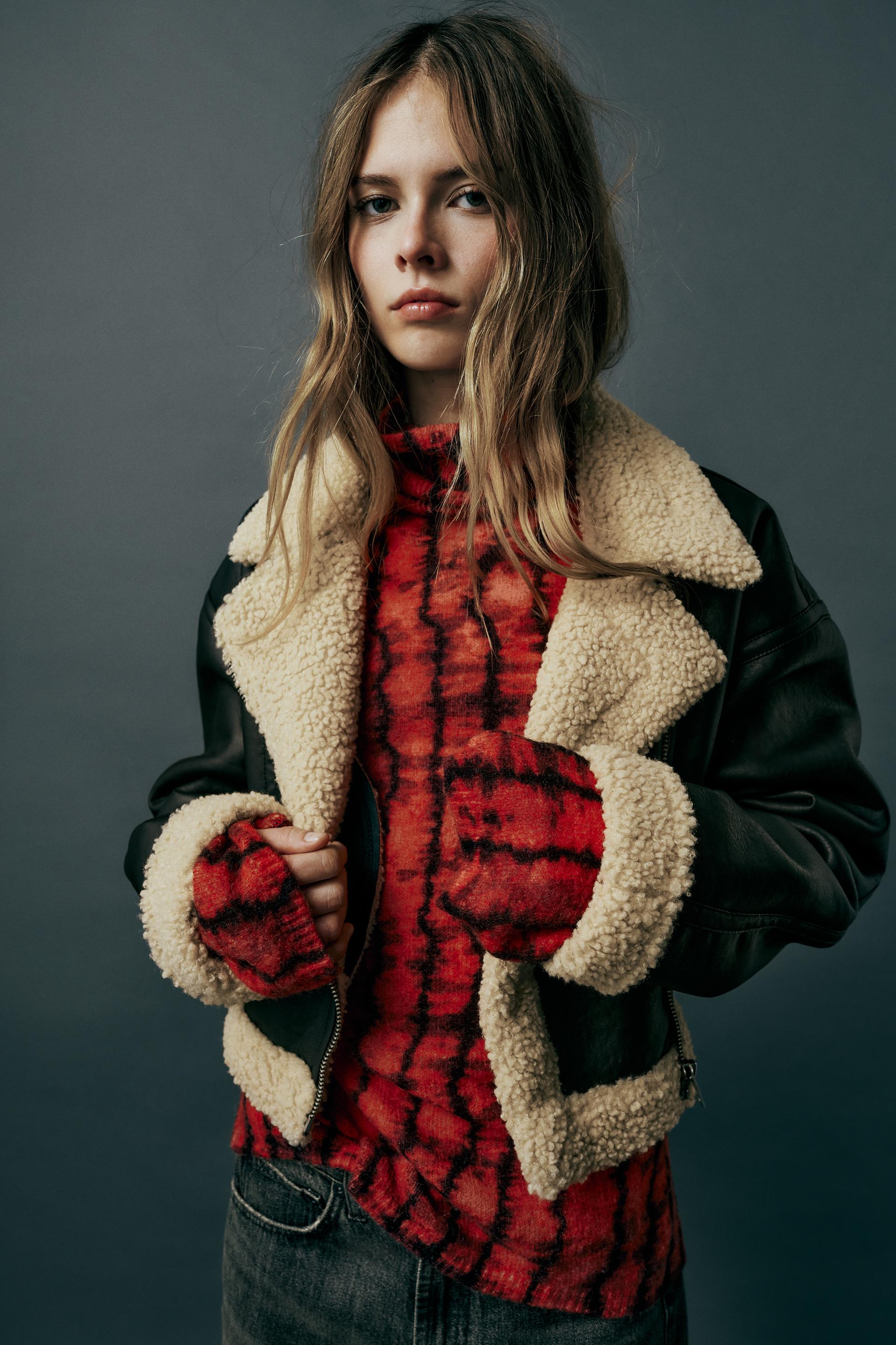 double faced jacket with faux fur by zara
