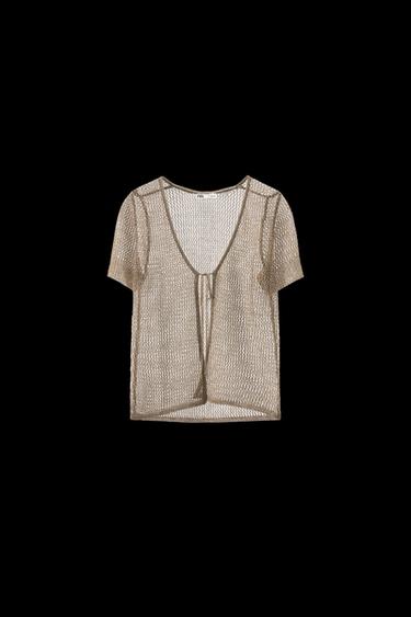Zara METALLIC THREAD MESH JACKET - Golden - Image 0