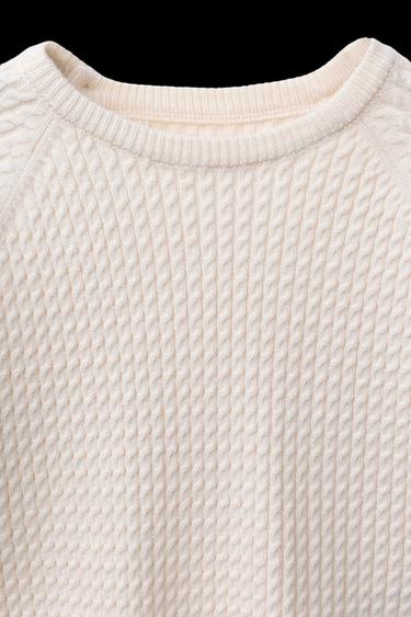 STRICKPULLOVER MIT ZOPFMUSTER - Cremefarben von Zara
